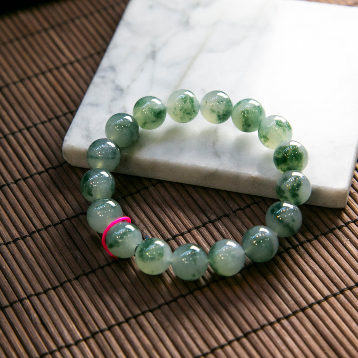 天然緬甸翡翠冰種飄藍花大珠串