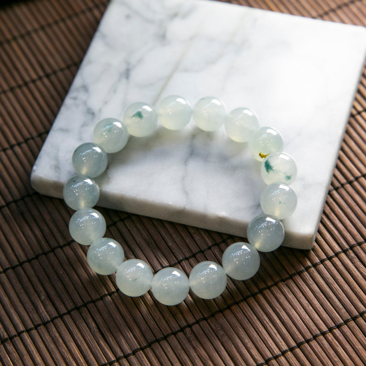 天然緬甸翡翠冰飄藍花大珠串