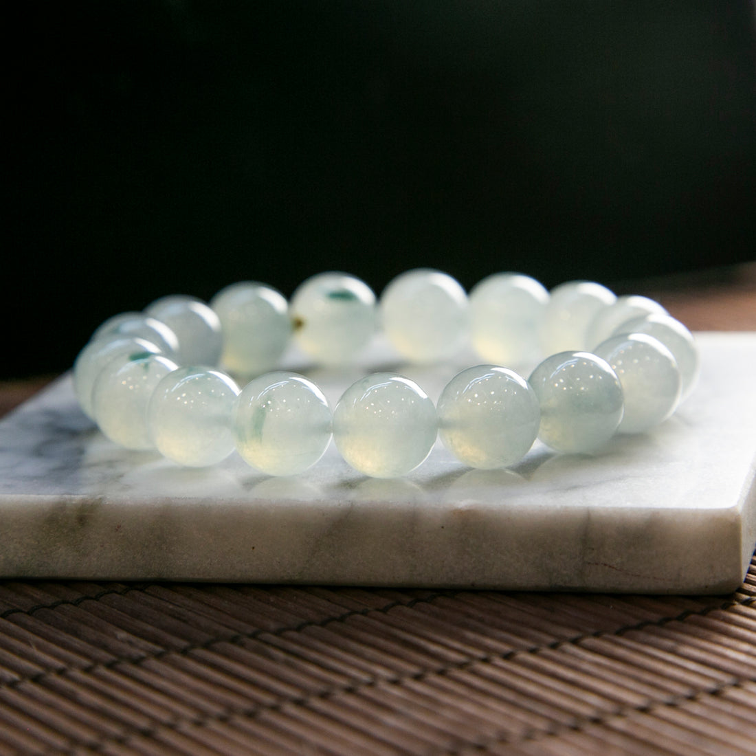 天然緬甸翡翠冰飄藍花大珠串