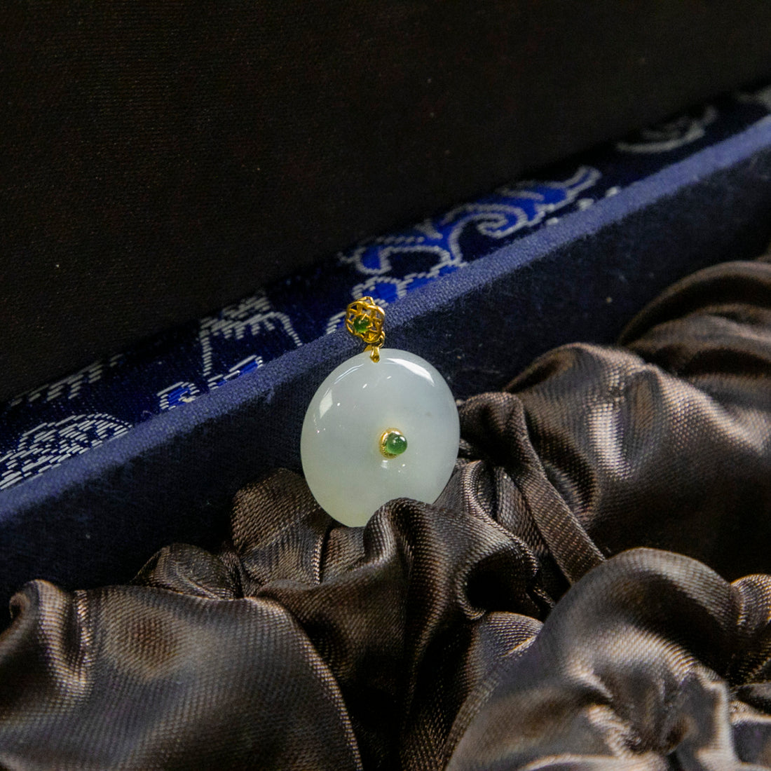 18K金天然緬甸翡翠冰白平安扣吊墜