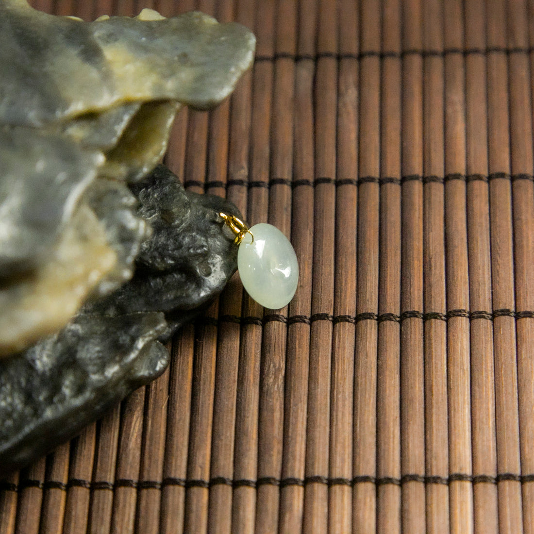 18K金天然緬甸翡翠冰淡綠平安扣萬能扣小吊墜