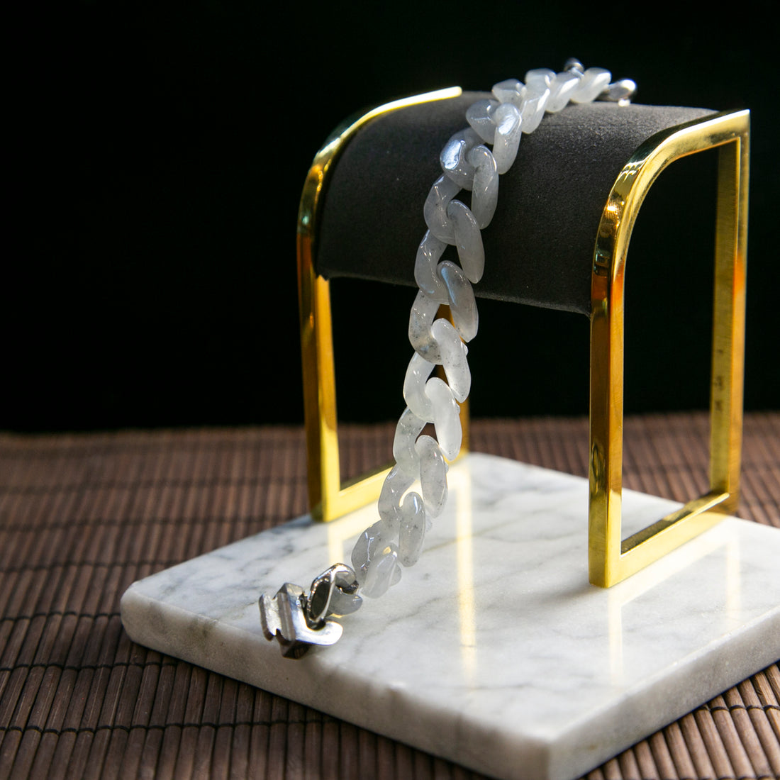 Natural Burmese Jade Grey Cuban Chain