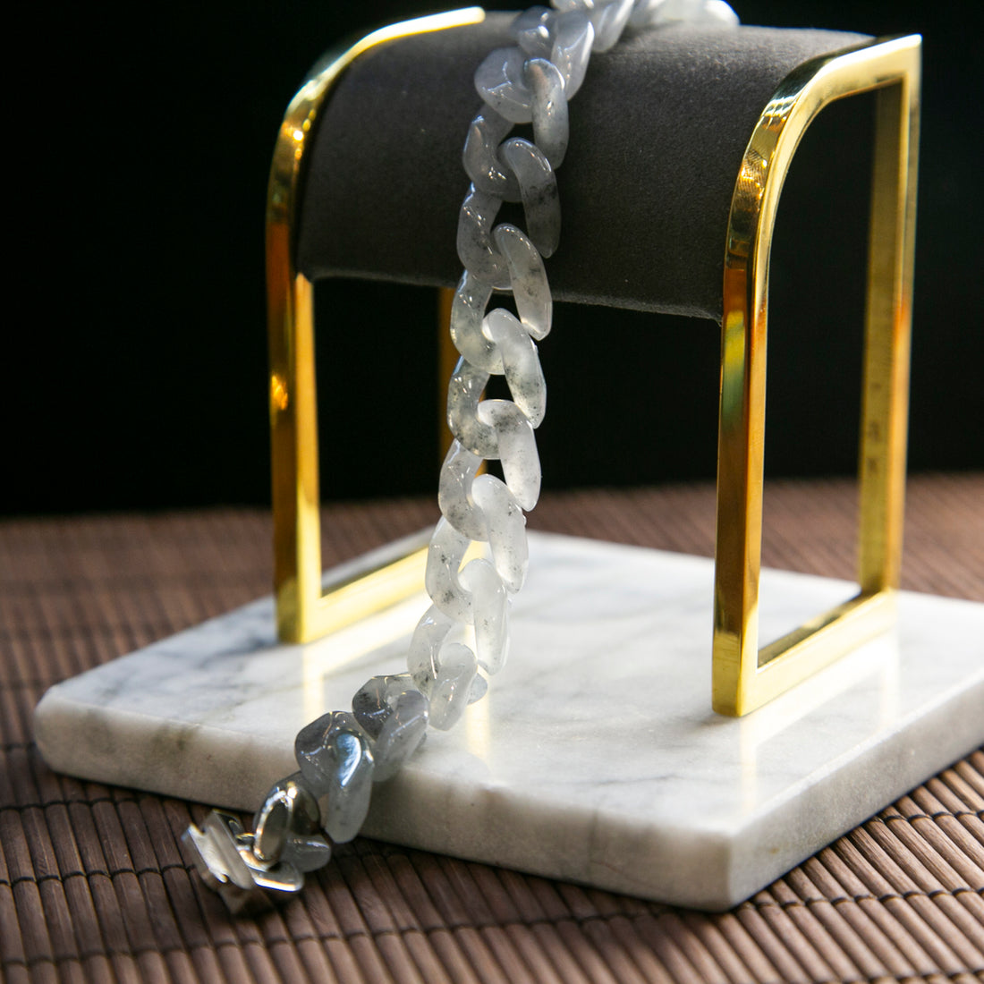 Natural Burmese Jade Grey Cuban Chain