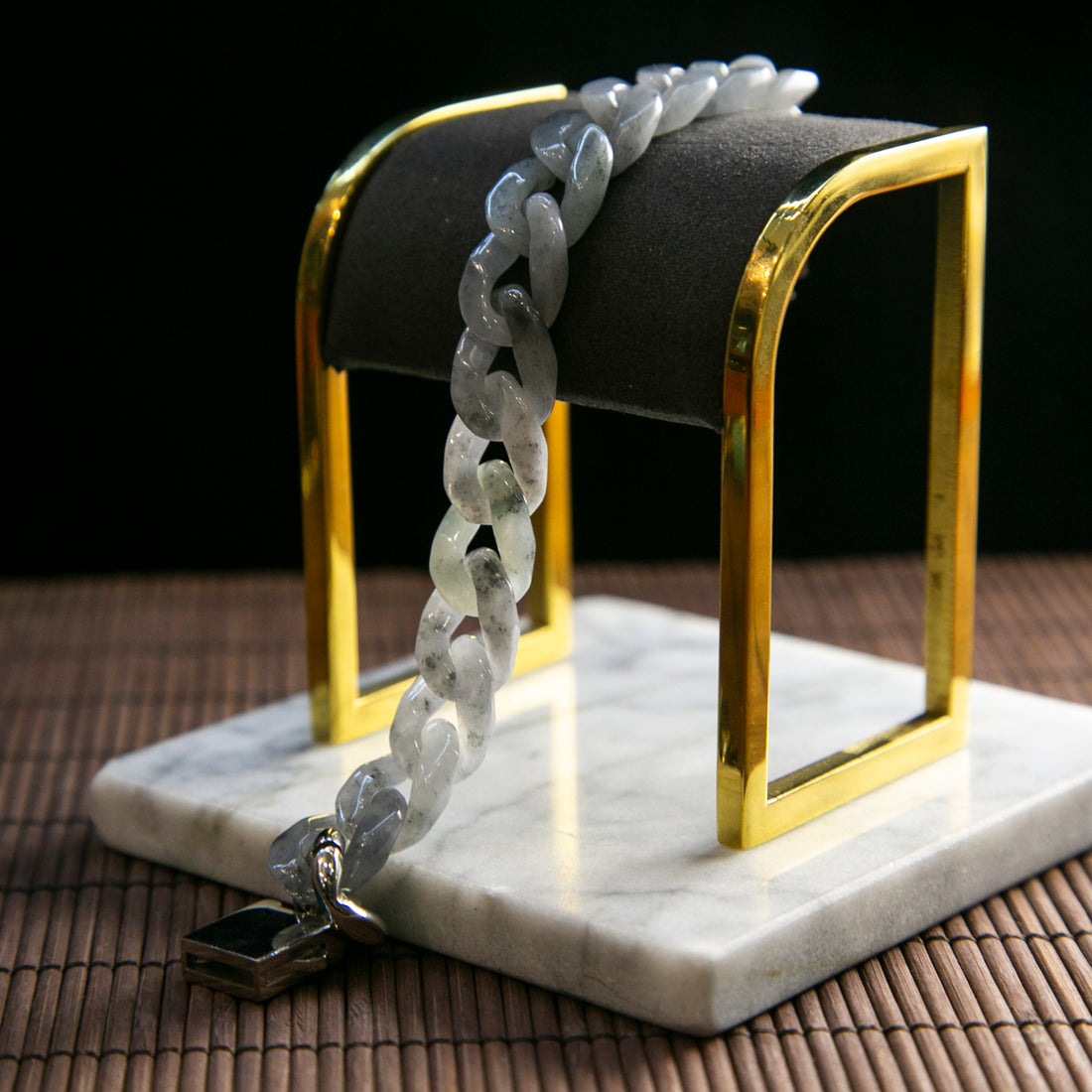 Natural Burmese Jade Grey Cuban Chain