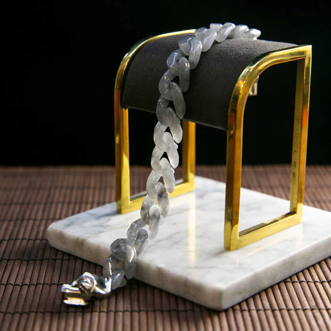 Natural Burmese Jade Grey Cuban Chain