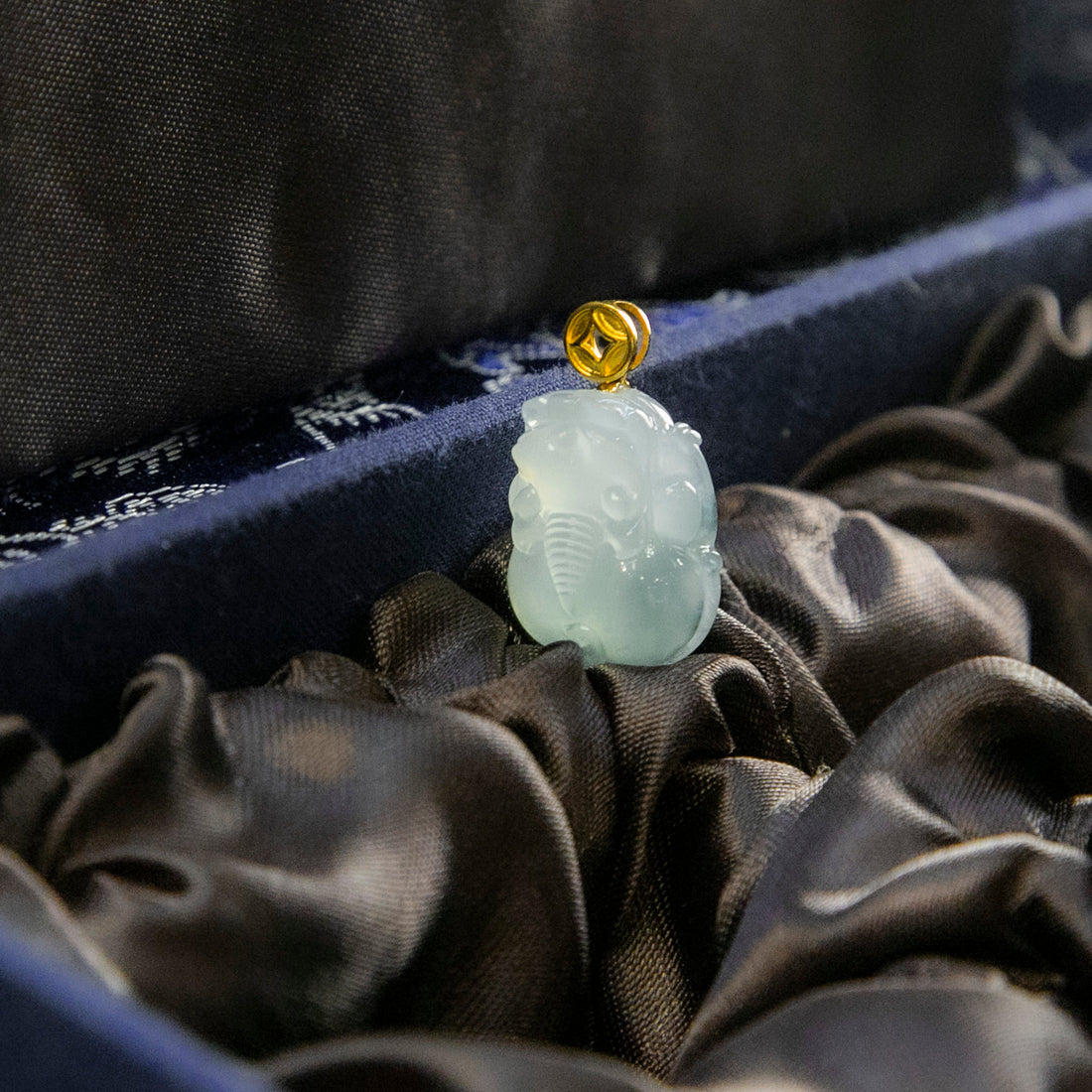 18K金天然緬甸翡翠冰飄花貔貅吊墜