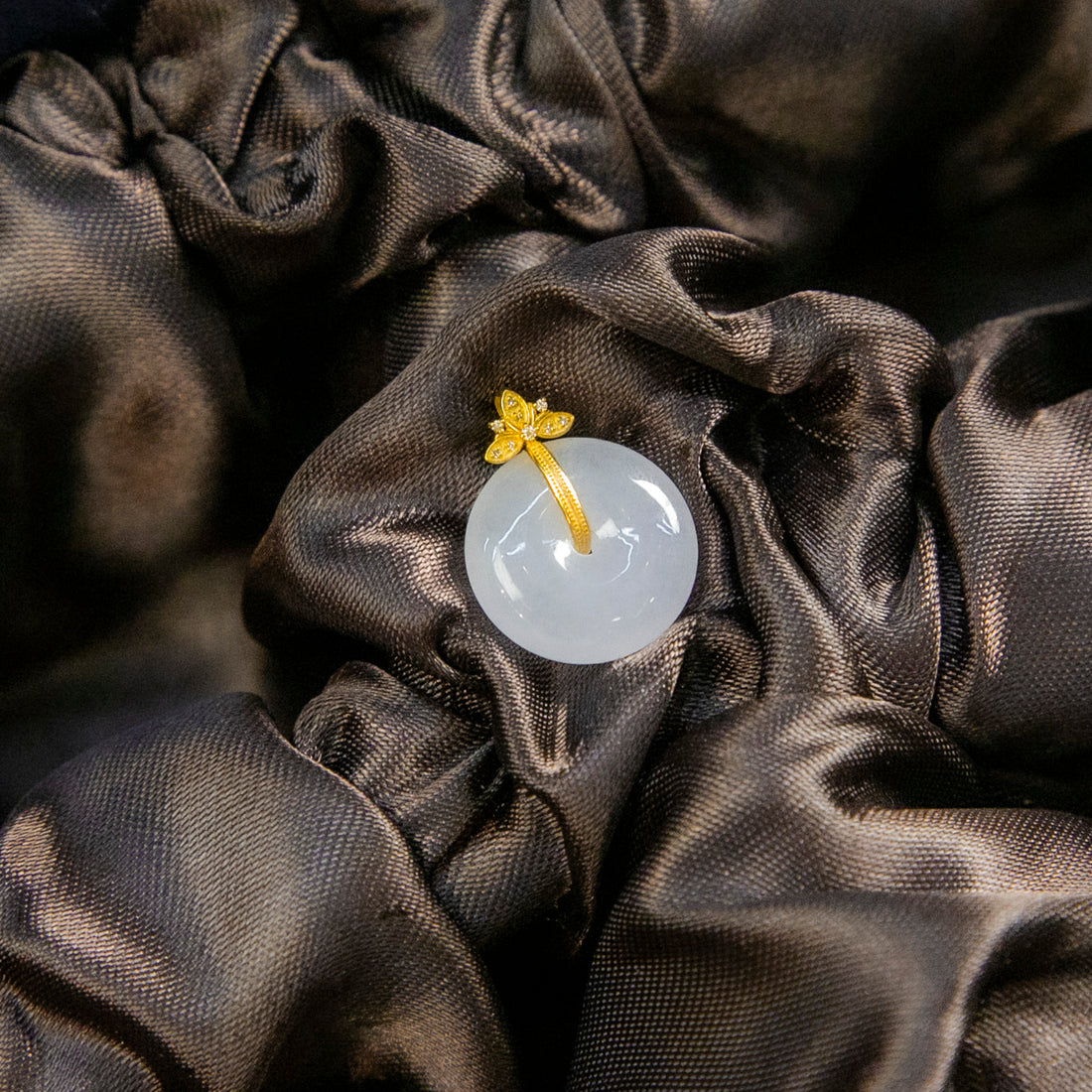 18K金鑲鑽天然緬甸翡翠冰粉紫平安扣吊墜