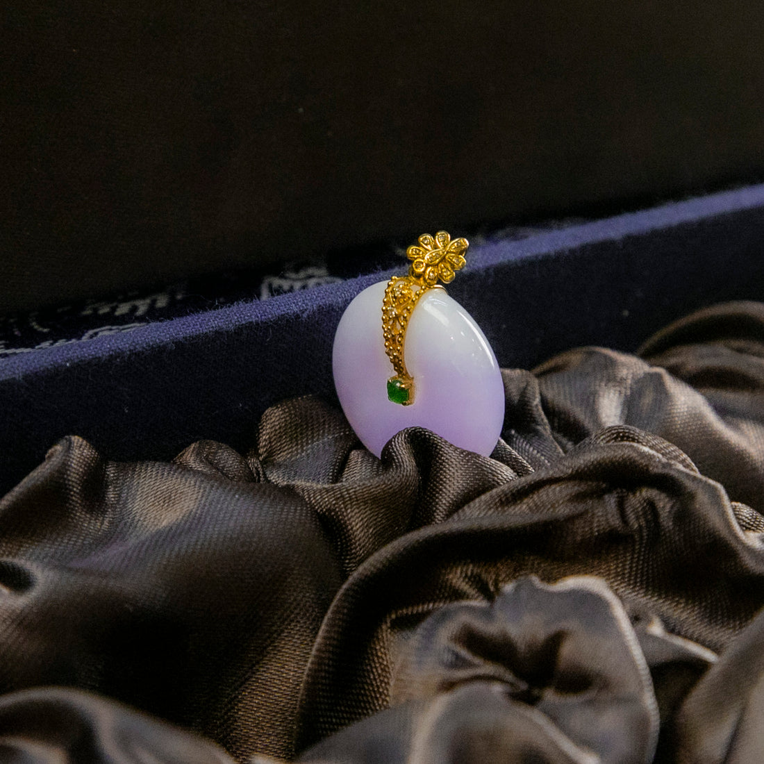 18K金鑲鑽天然緬甸翡翠紫羅蘭平安扣吊墜