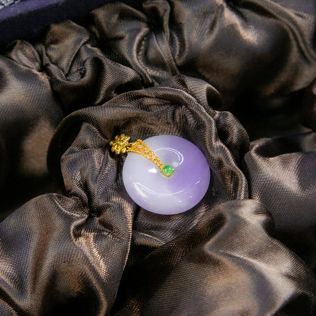 18K金鑲鑽天然緬甸翡翠紫羅蘭平安扣吊墜