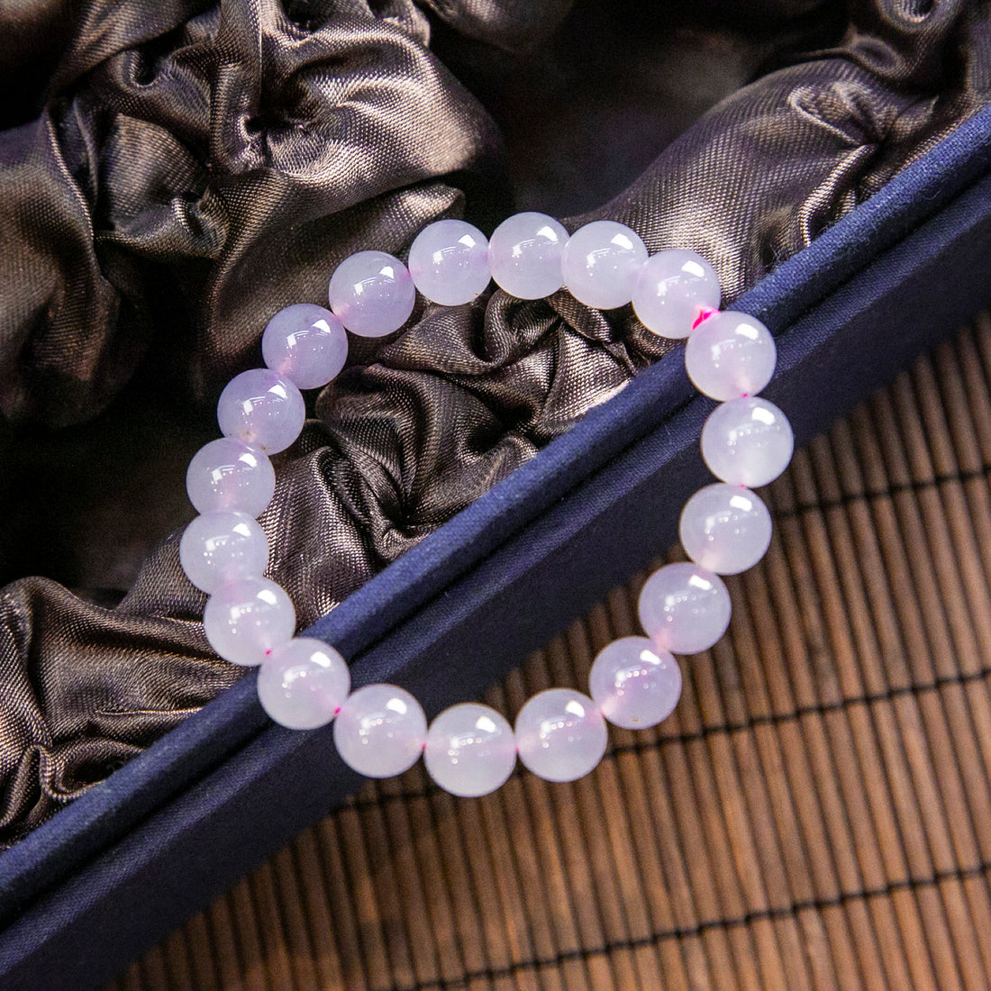 天然緬甸翡翠冰粉紫灑翡手珠串 (9.9mm)