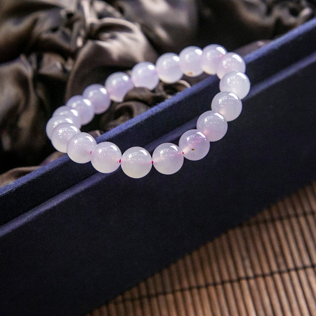 天然緬甸翡翠冰粉紫灑翡手珠串 (9.9mm)