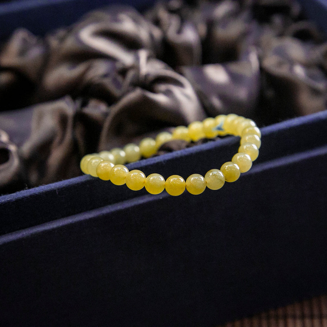 天然緬甸翡翠冰桂花黃翡手珠串 (6.3mm)