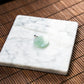 18K White Gold Natural Burmese Jade Green with Cloud-Like Inclusion Circle Pendant