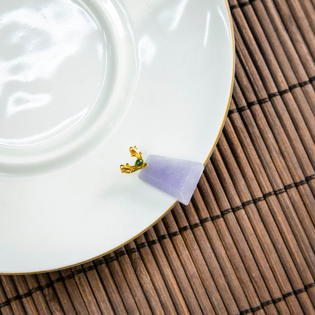 18K金天然緬甸翡翠冰紫無事牌吊墜