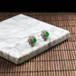 18K Platinum Diamond Natural Burmese Jade Imperial Green Cabochon Ear Studs