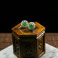 18K Platinum Diamond Natural Burmese Jade Imperial Green Cabochon Ear Studs