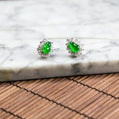 18K白金鑲鑽天然緬甸翡翠玻璃帝王綠葫蘆耳針