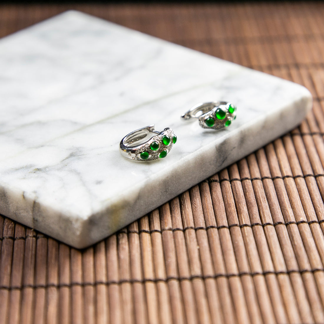 18K Platinum Diamond Natural Burmese Jade Imperial Green Earrings