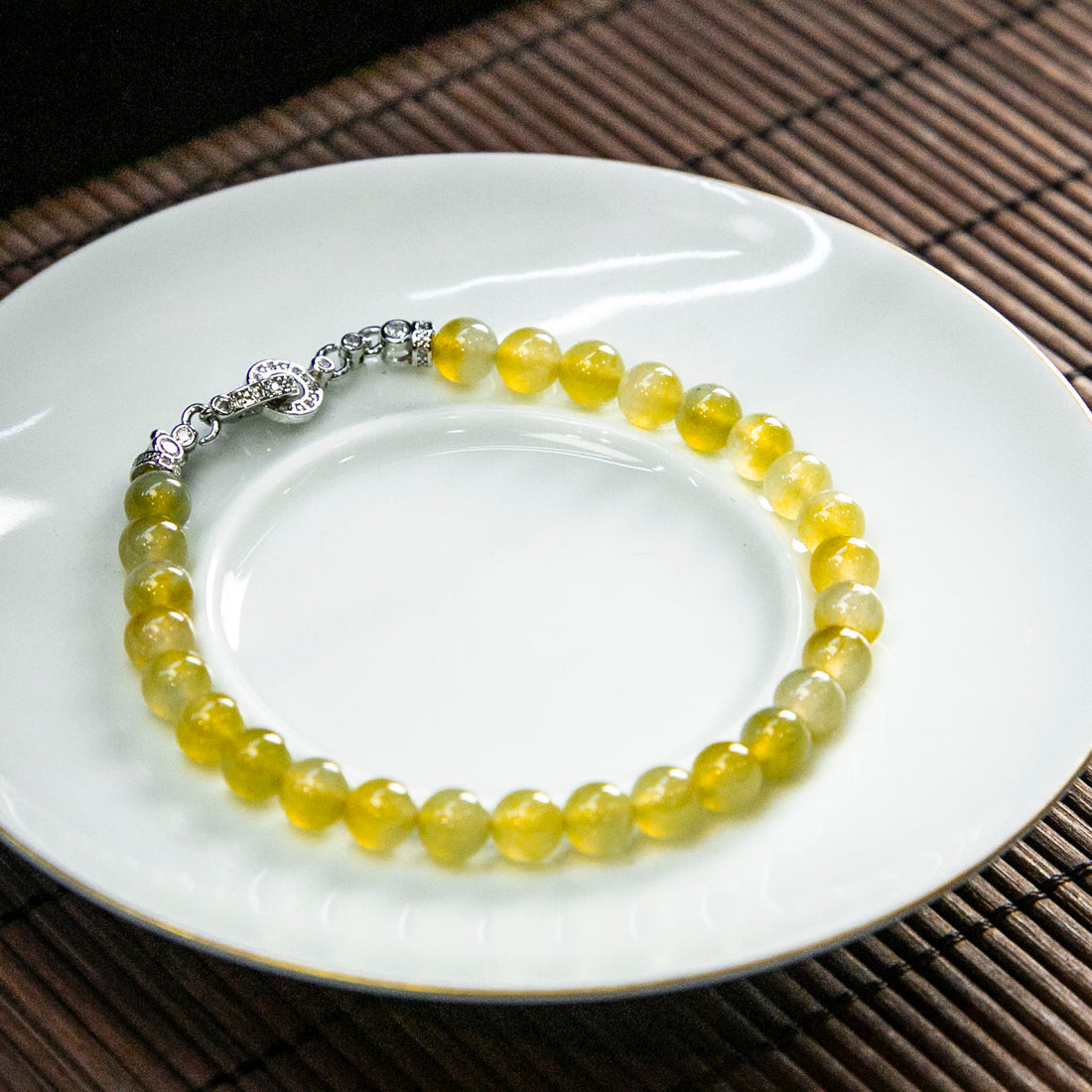 天然緬甸翡翠冰桂花黃翡手珠串 (6.1mm)