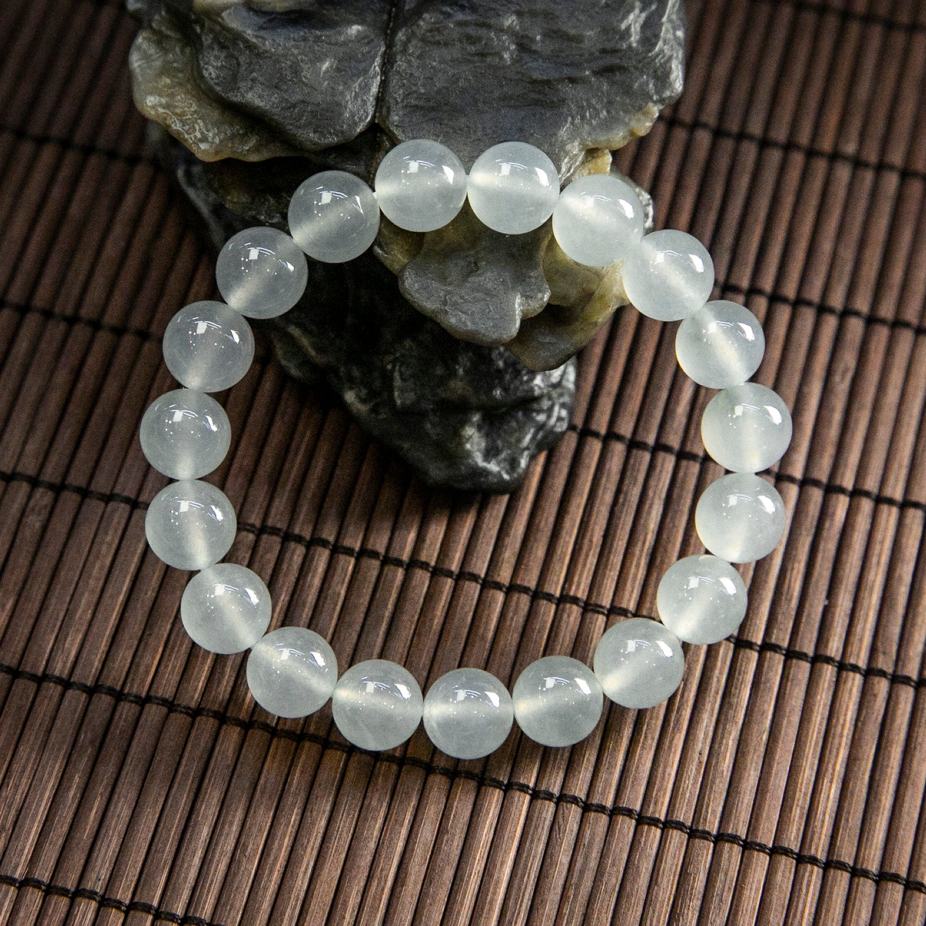 天然緬甸翡翠高冰白飄花手珠串 (10.0mm)