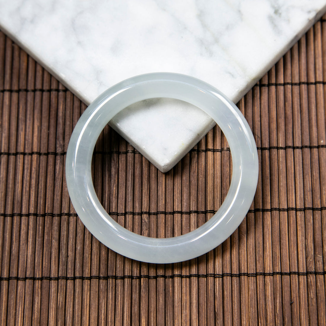 Natural Burmese Jade Icy Bluish Piao Hua Full Circle Bangle (Fits 50-52mm)