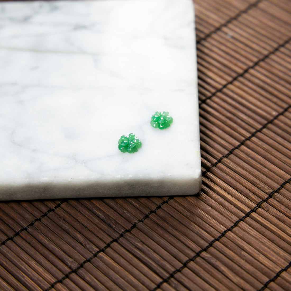 Natural Burmese Jade Flower Carved Jade Pair