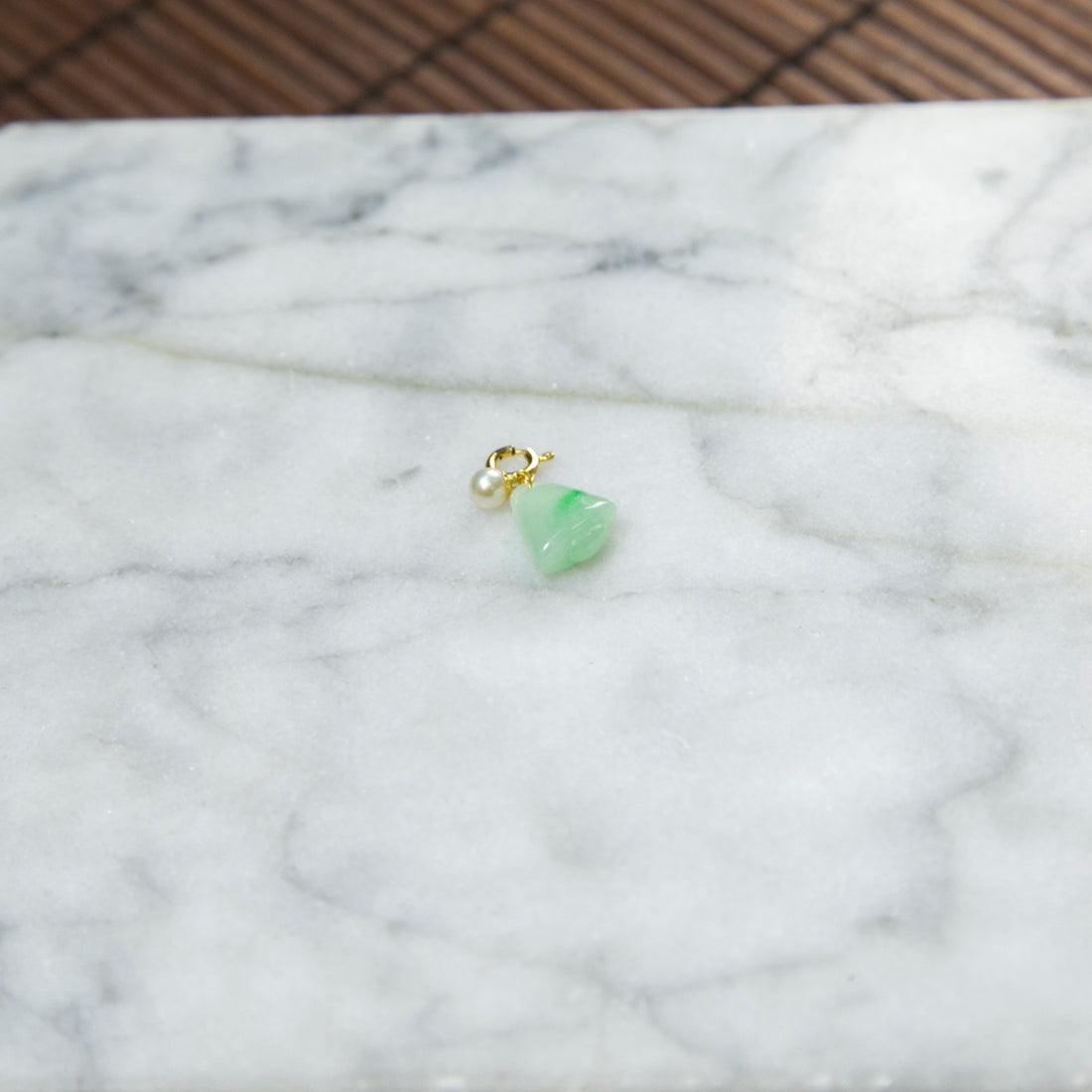 18K Gold Natural Burmese Jade Piao Hua Green Jingle Bell Charm