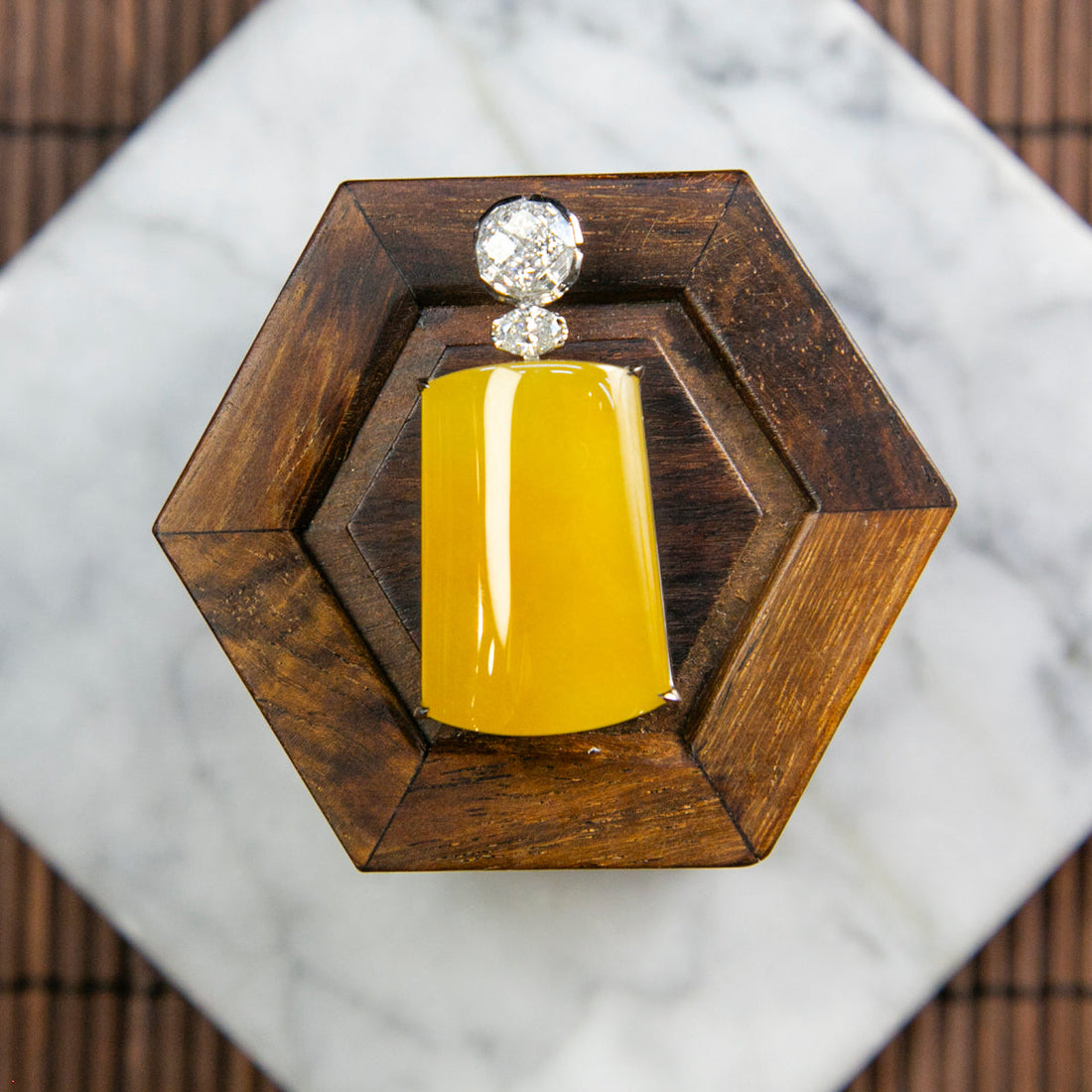 18K Platinum Diamond Natural Burmese Jade Full Icy Yellow Pendant