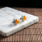 18K Platinum Diamond Natural Burmese Jade Icy Orange Cabochon Ear Studs