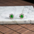 18K Platinum Diamond Natural Burmese Jade Imperial Green Cabochon Ear Studs