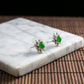 18K Platinum Diamond Natural Burmese Jade Imperial Green Cabochon Ear Studs