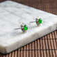18K Platinum Diamond Natural Burmese Jade Imperial Green Cabochon Ear Studs