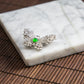 18K Platinum Diamond Natural Burmese Jade Icy Green and White Cabochon Butterfly Design Pin & Ring
