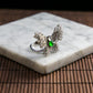 18K Platinum Diamond Natural Burmese Jade Icy Green and White Cabochon Butterfly Design Pin & Ring