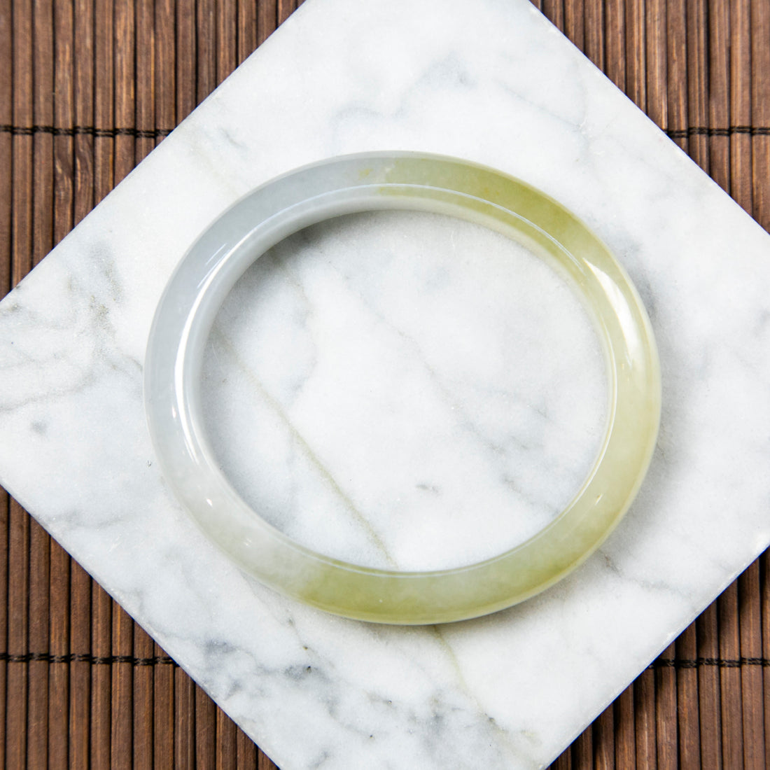 Natural Burmese Jade Icy Yellow Half Circle Oval Bangle (Fits 53-55mm)
