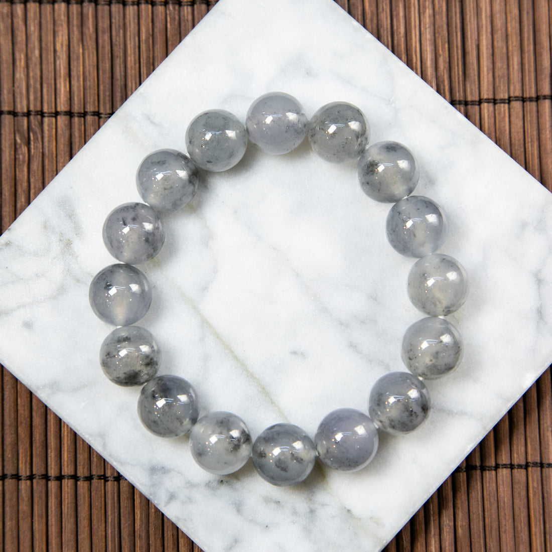 Natural Burmese Jade Icy Grey Beaded Bracelet