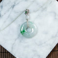 18K Platinum Diamond Natural Burmese Jade White & Green Donut Pendant