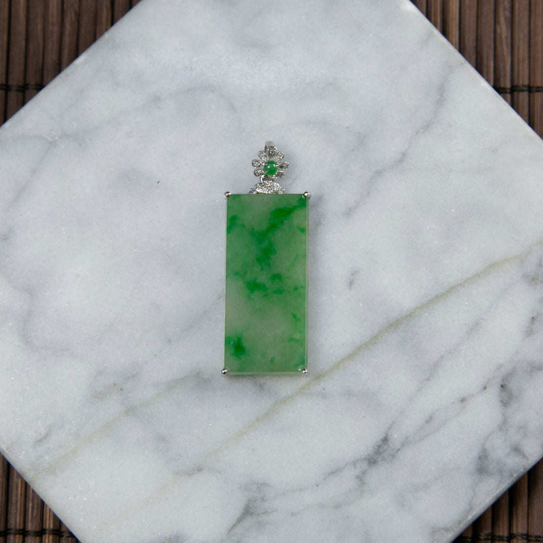 18K Platinum Diamond Natural Burmese Jade Piao Hua Bright Green Pendant