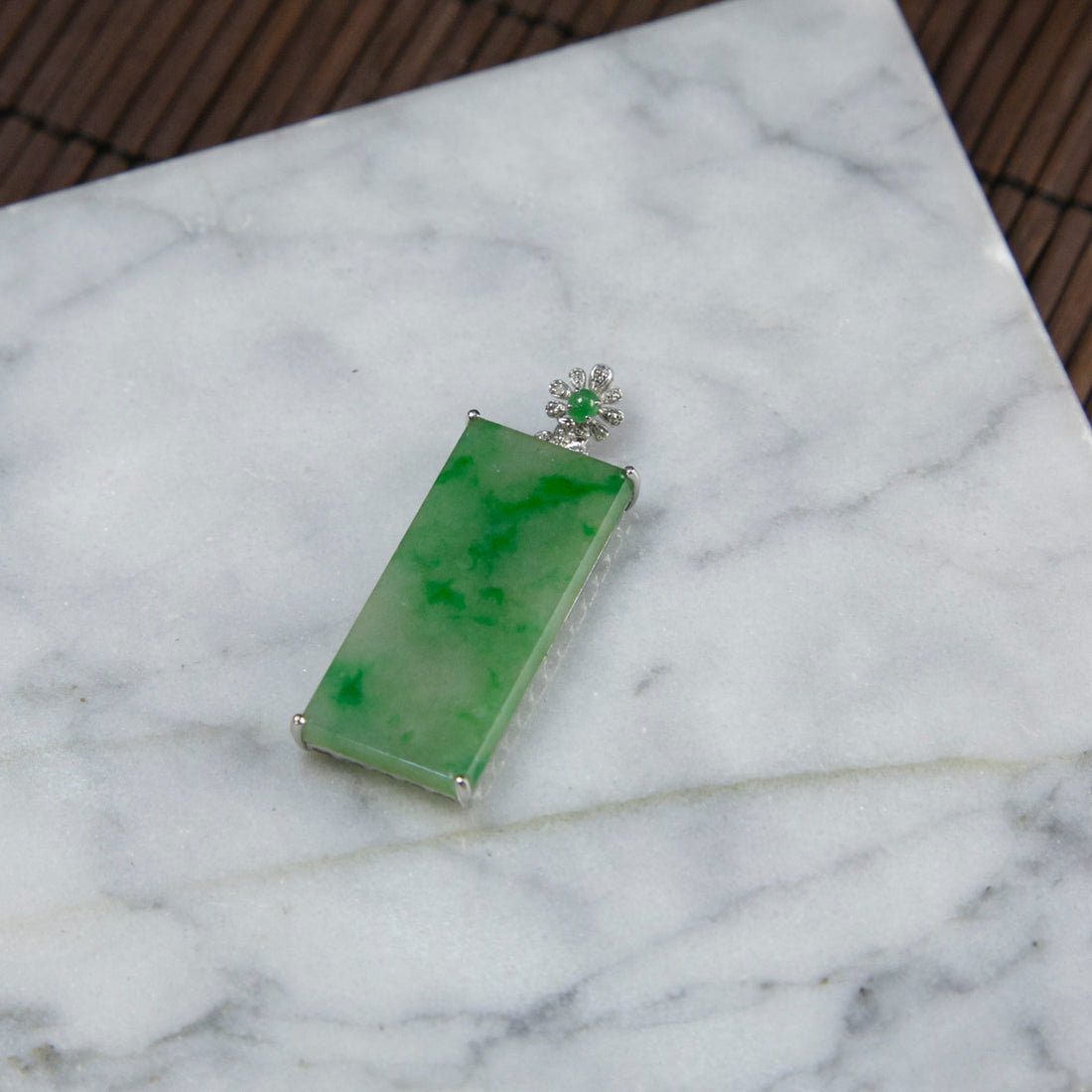 18K Platinum Diamond Natural Burmese Jade Piao Hua Bright Green Pendant