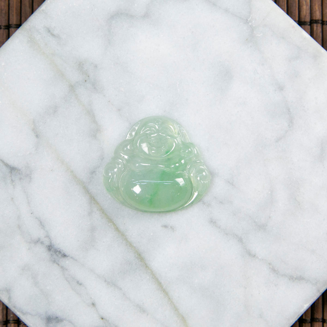 Natural Burmese Jade Light Green Piao Hua Buddha Carved Jade