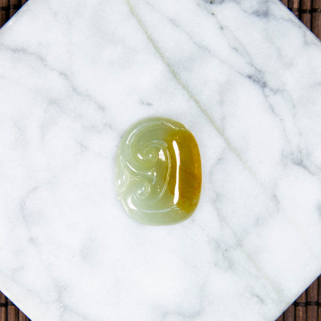 Natural Burmese Jade Yellow Ruyi Carved Jade (With Punch Hole)