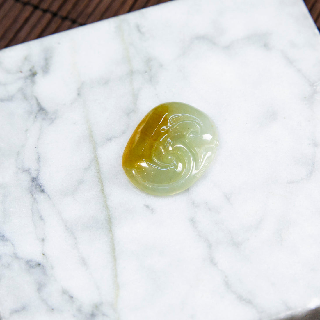 Natural Burmese Jade Yellow Ruyi Carved Jade (With Punch Hole)