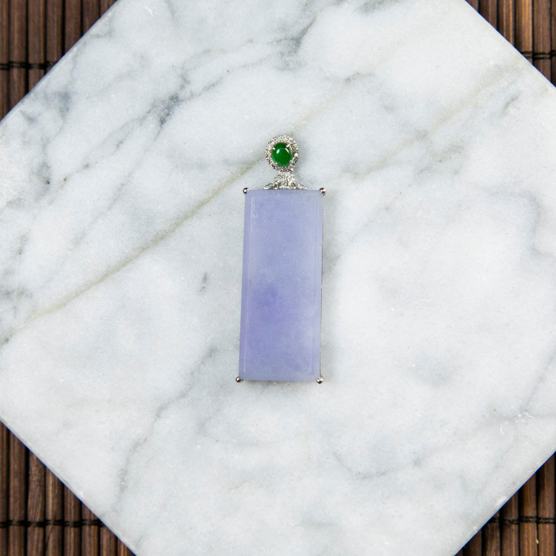 18K Platinum Diamond Natural Burmese Jade Lavender Pendant