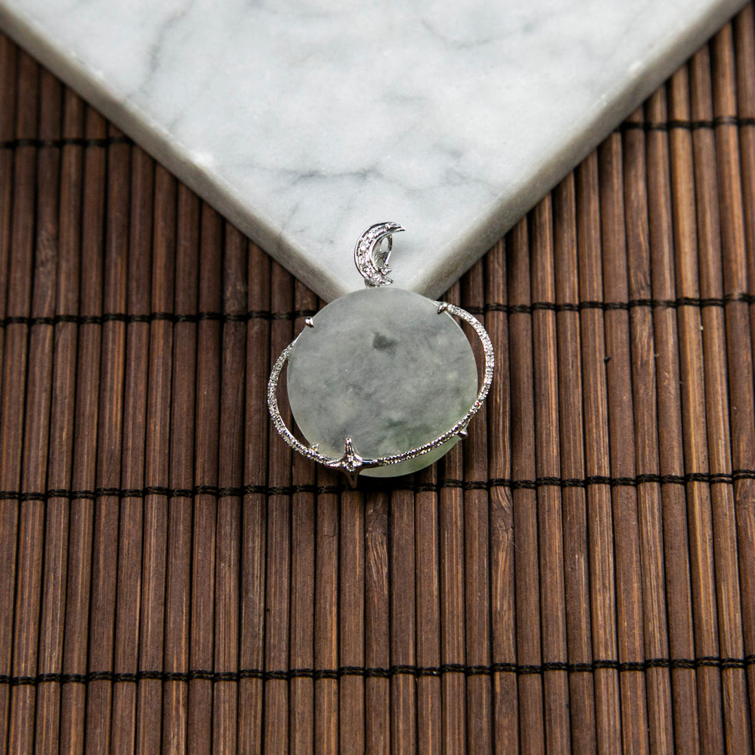 18K Platinum Diamond Natural Burmese Jade Icy White Piao Hua Planet Design Pendant