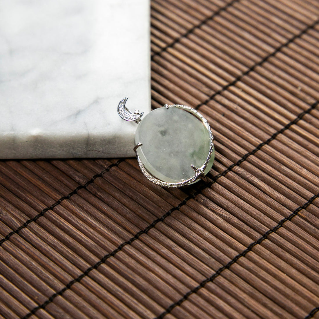 18K Platinum Diamond Natural Burmese Jade Icy White Piao Hua Planet Design Pendant