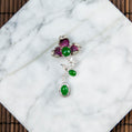 18K White Gold Diamond Natural Burmese Jade Bright Green Cabochon Flower Design Pendant