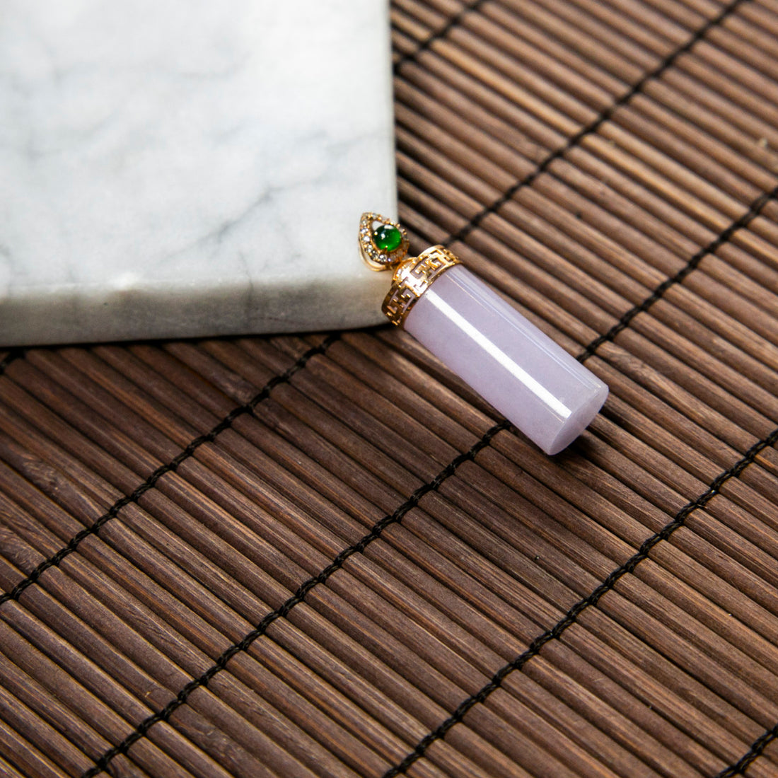 18K Gold Diamond Natural Burmese Jade Icy Lavender Pendant