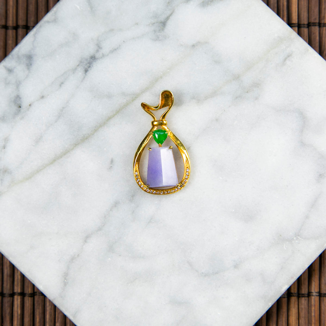 18K Gold Diamond Natural Burmese Jade Rich Purple Pendant