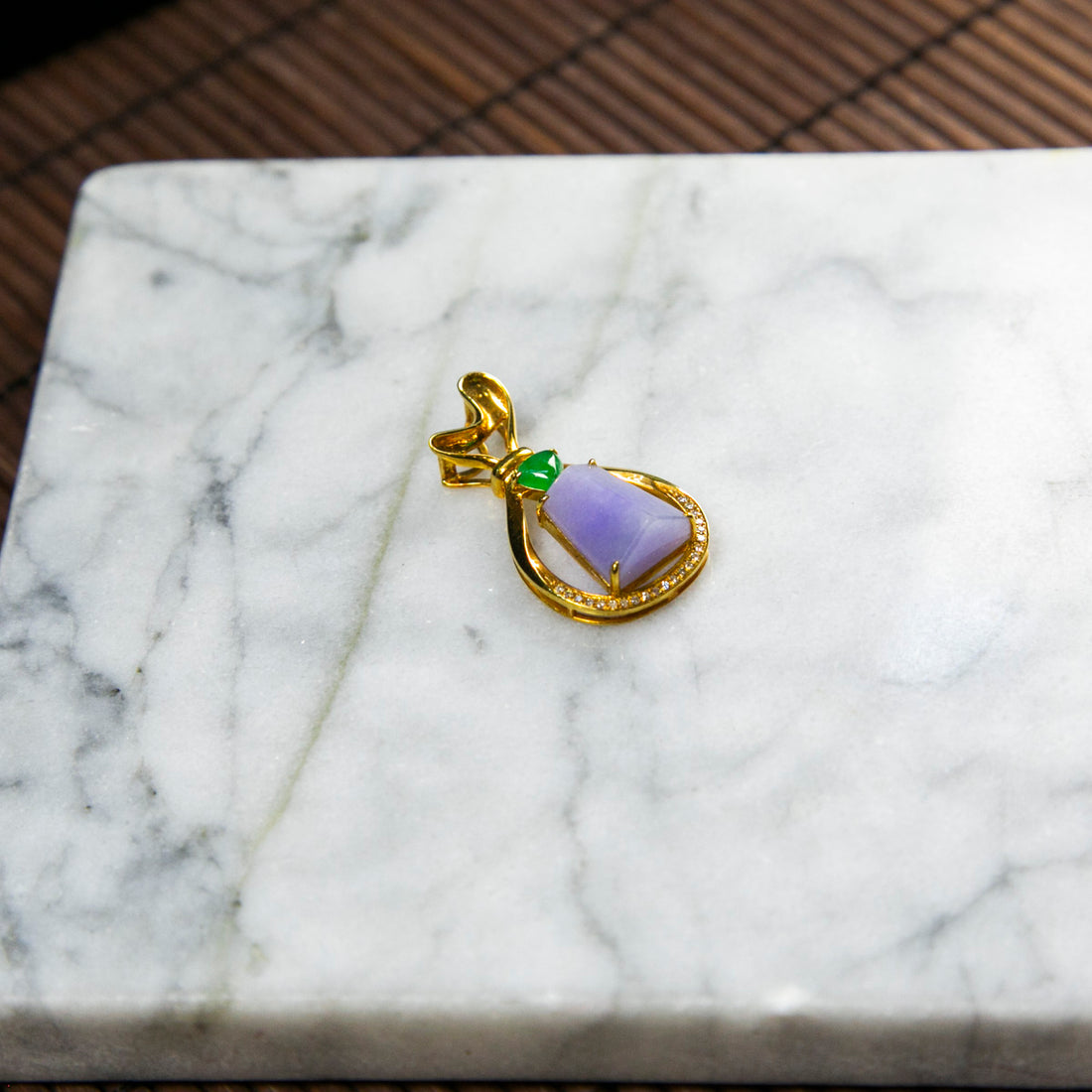 18K Gold Diamond Natural Burmese Jade Rich Purple Pendant