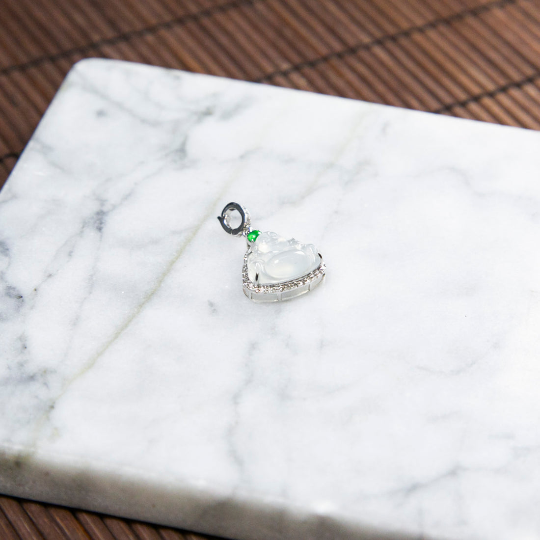 18K Platinum Diamond Natural Burmese Jade Icy White Buddha Charm